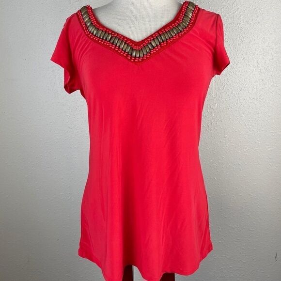 NWT Passports Red V-Neck Tunic Top Size M - Picture 1 of 9